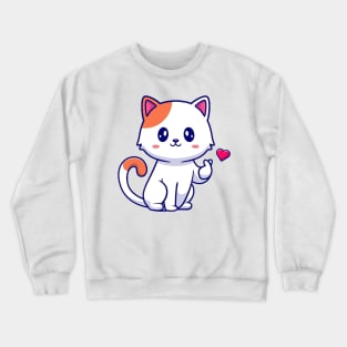 Adorable kitty holding a heart Crewneck Sweatshirt